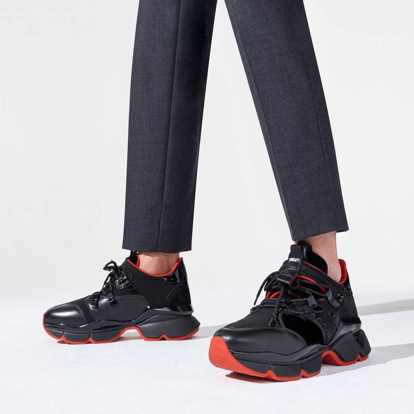 Men's Christian Louboutin Red-Runner Velvet Low Top Sneakers - Black [7165-234]